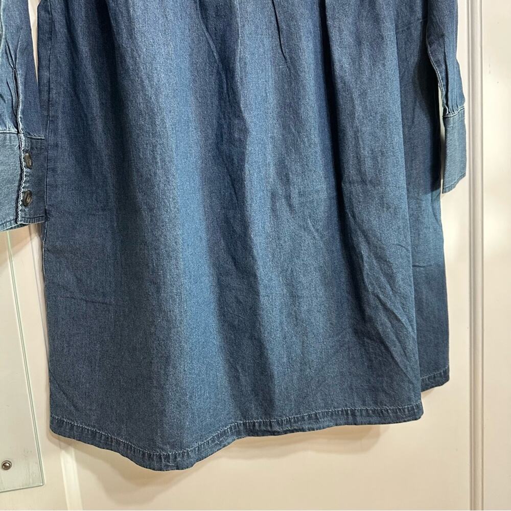 NWT!! Nine West Chambray Denim Shift Dress, Smocked Sleeves, Small - Picture 12 of 15
